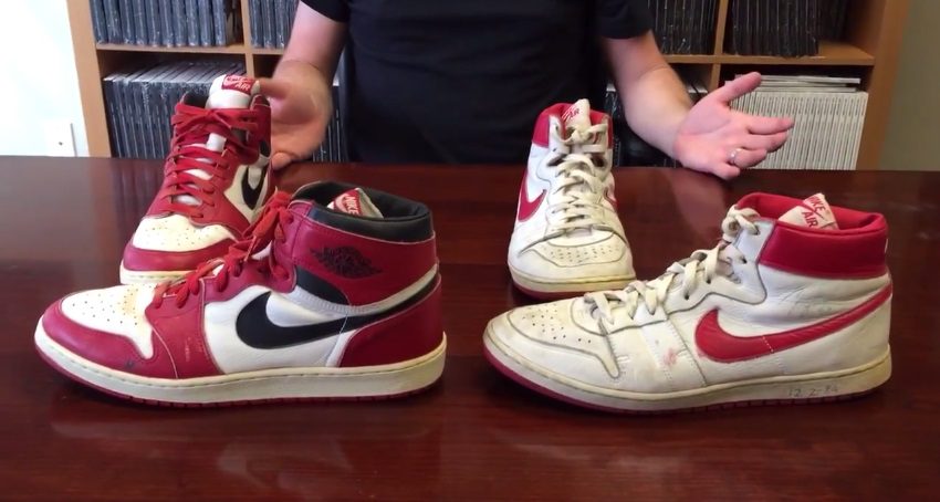 A comparison of the Air Jordan 1 (left) and the Nike Airship (right).